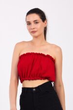 ⁦Kırmızı Pamuklu Müslin Crop⁩ - الصورة ⁦9⁩