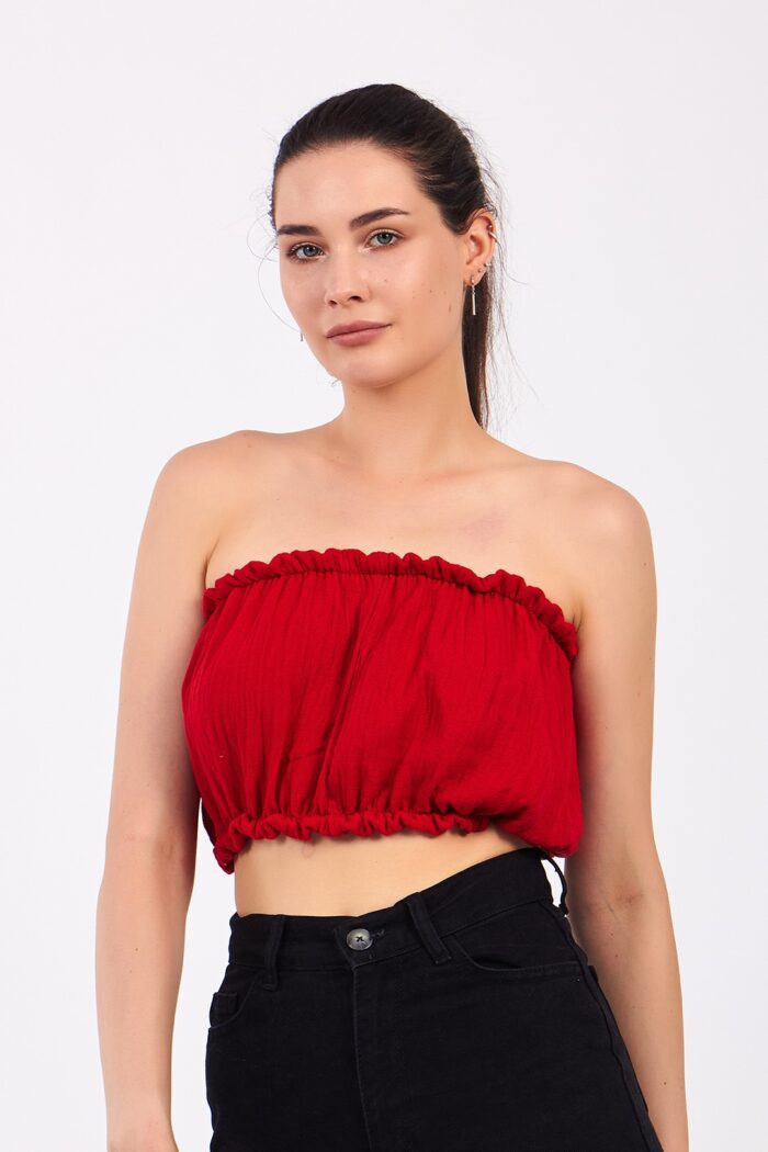 ⁦Kırmızı Pamuklu Müslin Crop⁩ - الصورة ⁦9⁩