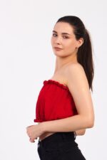 ⁦Kırmızı Pamuklu Müslin Crop⁩ - الصورة ⁦8⁩