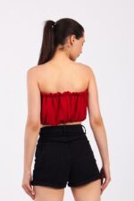 ⁦Kırmızı Pamuklu Müslin Crop⁩ - الصورة ⁦2⁩