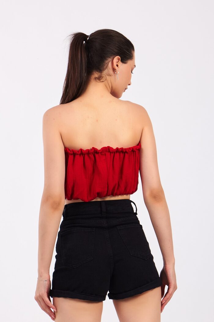 ⁦Kırmızı Pamuklu Müslin Crop⁩ - الصورة ⁦2⁩