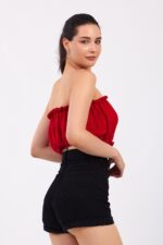 ⁦Kırmızı Pamuklu Müslin Crop⁩ - الصورة ⁦6⁩