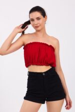 Kırmızı Pamuklu Müslin Crop