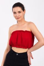 ⁦Kırmızı Pamuklu Müslin Crop⁩ - الصورة ⁦4⁩