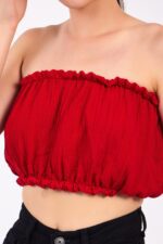 ⁦Kırmızı Pamuklu Müslin Crop⁩ - الصورة ⁦3⁩