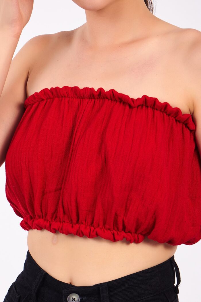 ⁦Kırmızı Pamuklu Müslin Crop⁩ - الصورة ⁦3⁩