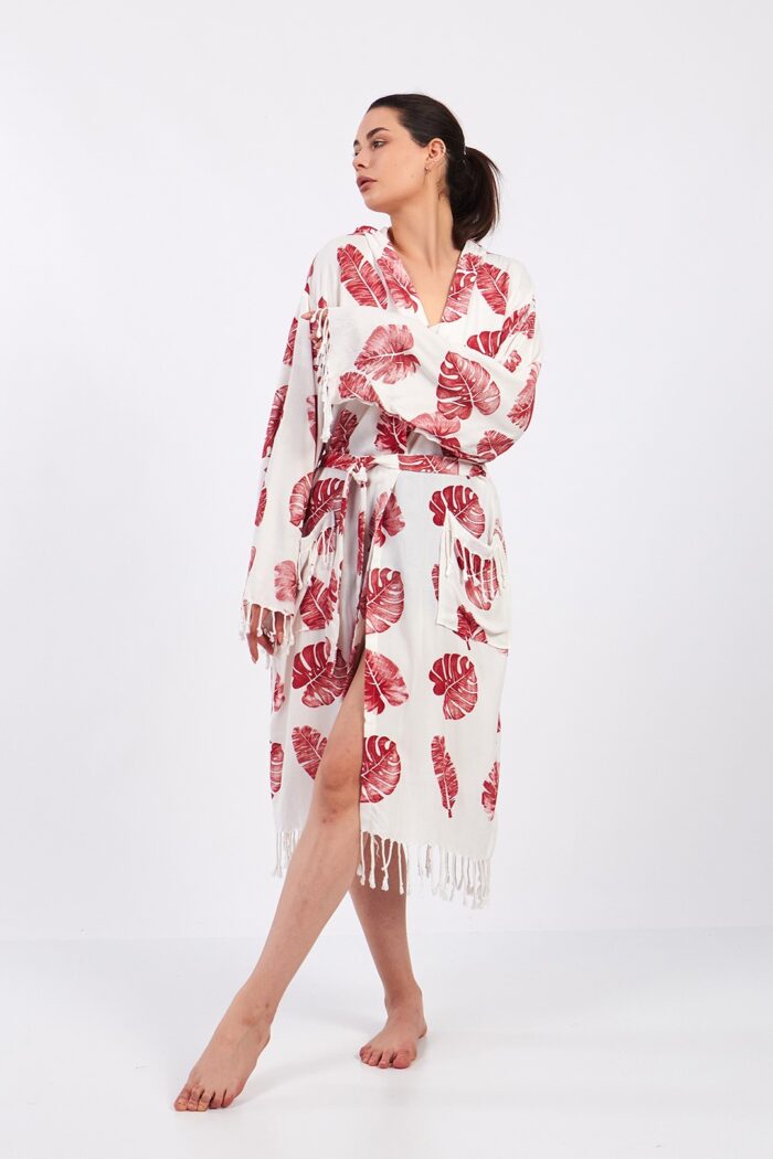 Monstera Fiskon Baskılı Müslin Bornoz – Bild 8