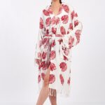 Monstera Fiskon Bademantel aus bedrucktem Musselin