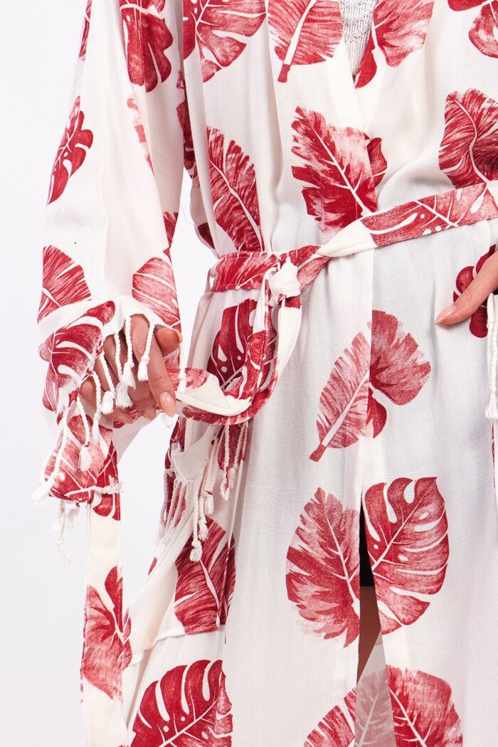 Monstera Fiskon Baskılı Müslin Bornoz – Bild 4