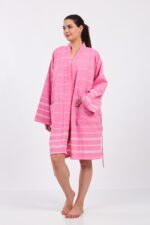Pink Lines Pamuklu Müslin Bornoz - Image 14