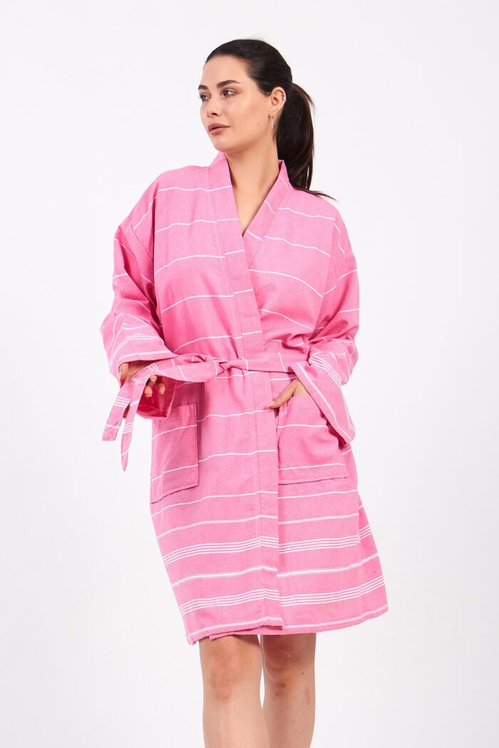 pink-lines-cotton-muslin-cornice Pink Lines Pamuklu Müslin Bornoz - Image 4