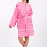 Pink Lines Pamuklu Müslin Bornoz