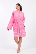 Pink Lines Cotton Muslin Bathrobe