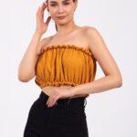 Sarı Pamuklu Müslin Crop