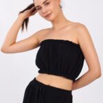 Siyah Pamuklu Müslin Crop