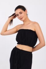 Black Cotton Muslin Crop