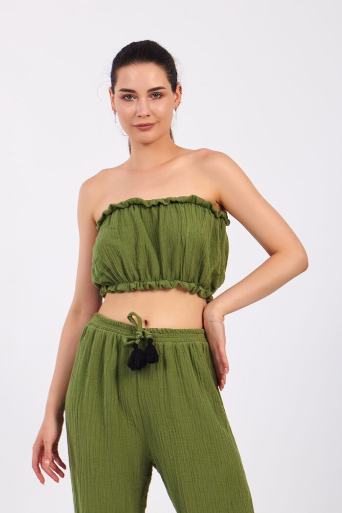 ⁦Yeşil Pamuklu Müslin Crop⁩ - الصورة ⁦5⁩