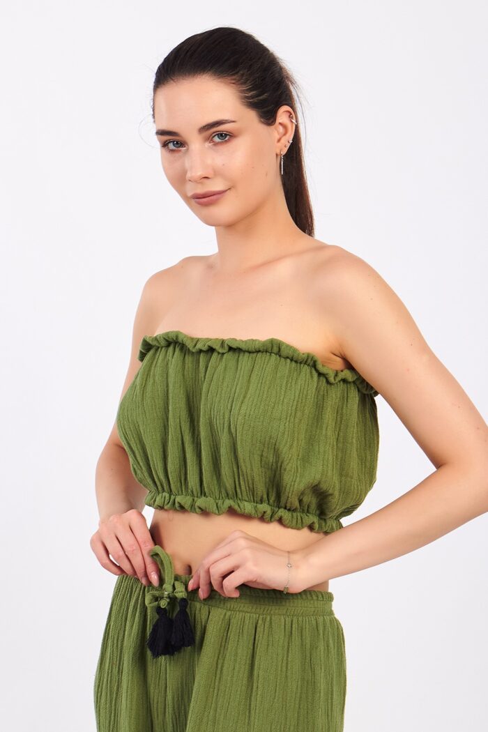 ⁦Yeşil Pamuklu Müslin Crop⁩ - الصورة ⁦1⁩