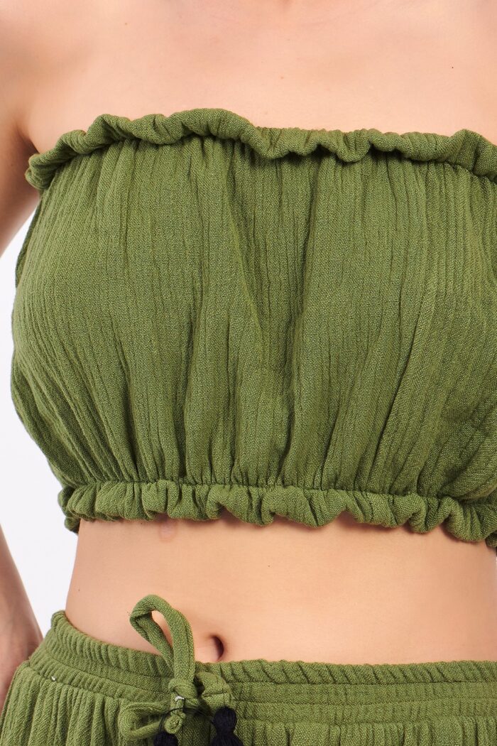 ⁦Yeşil Pamuklu Müslin Crop⁩ - الصورة ⁦3⁩