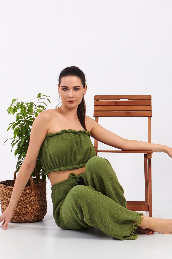 ⁦Yeşil Pamuklu Müslin Crop⁩ - الصورة ⁦12⁩