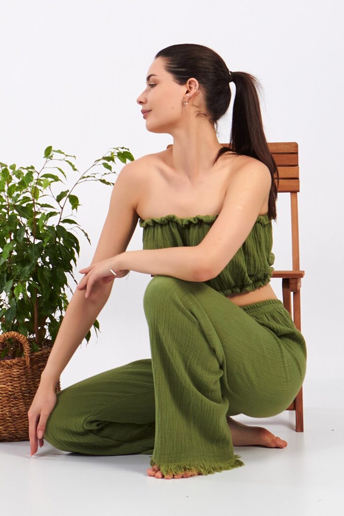 ⁦Yeşil Pamuklu Müslin Crop⁩ - الصورة ⁦14⁩