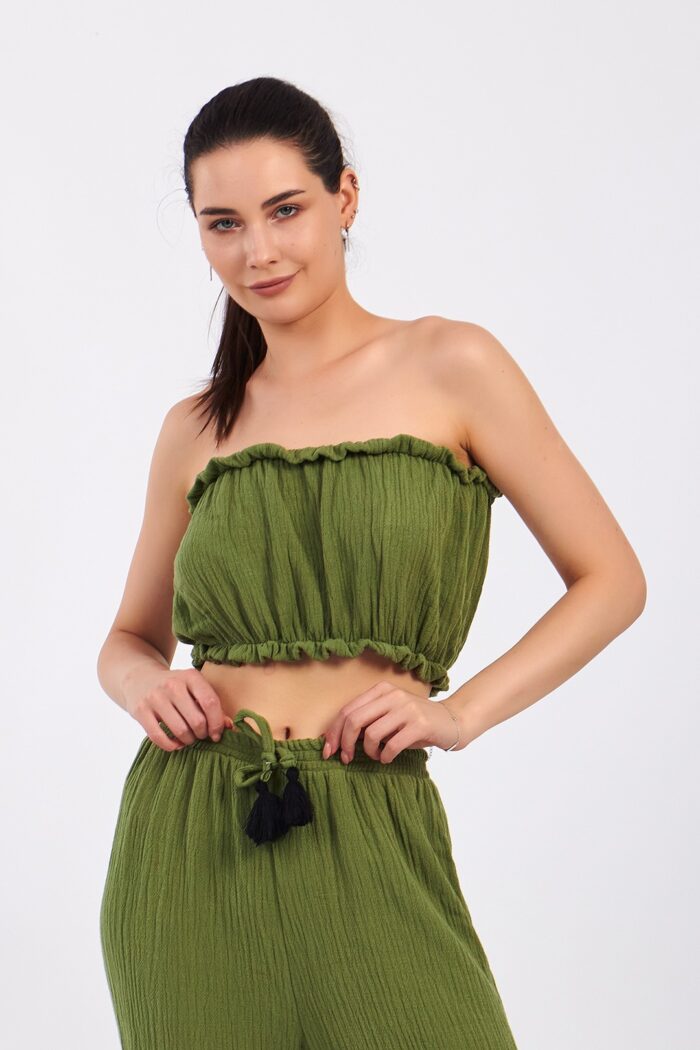 ⁦Yeşil Pamuklu Müslin Crop⁩ - الصورة ⁦7⁩