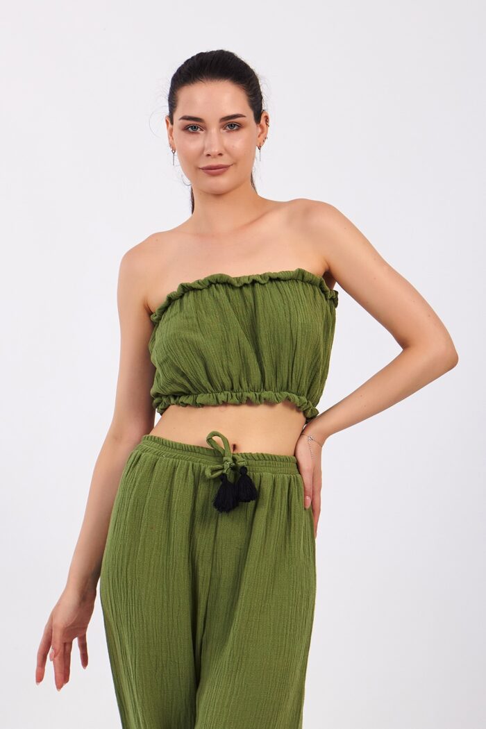 ⁦Yeşil Pamuklu Müslin Crop⁩ - الصورة ⁦6⁩