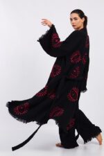 طقم كيمونو قطن موسلين أحمر العين قطن أسود