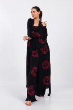 طقم كيمونو قطن موسلين أحمر العين قطن أسود