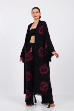 طقم كيمونو قطن موسلين أحمر العين قطن أسود