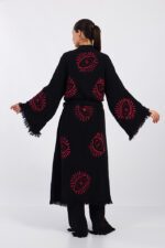 طقم كيمونو قطن موسلين أحمر العين قطن أسود