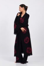 طقم كيمونو قطن موسلين أحمر العين قطن أسود