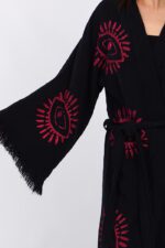 طقم كيمونو قطن موسلين أحمر العين قطن أسود