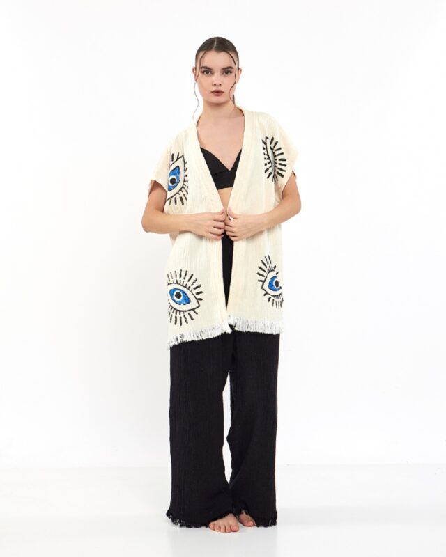 بنطلون أزرق العينين أسود سترة موسلين