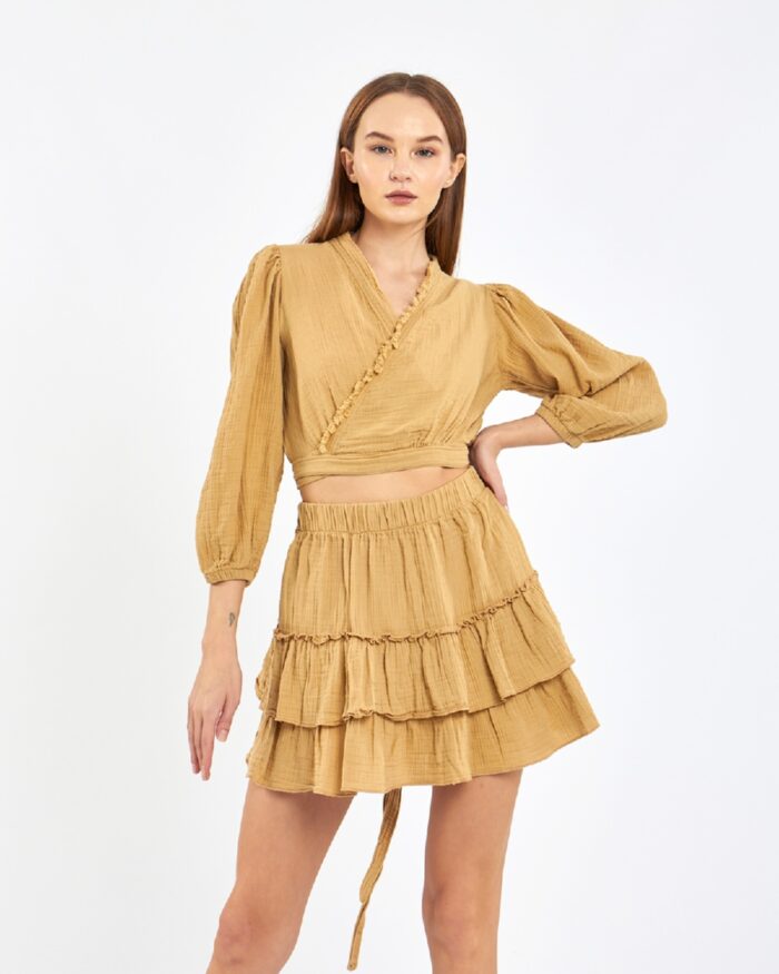 Crop Etekli Takım Amber Sarısı Crop Etekli Takım Amber Sarısı