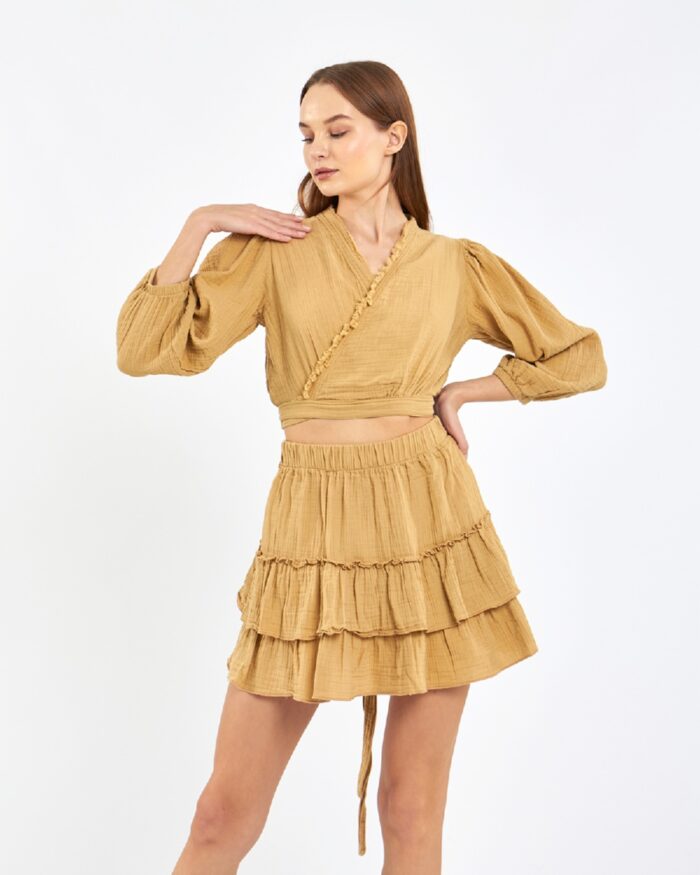 Crop Etekli Takım Amber Sarısı Crop Etekli Takım Amber Sarısı