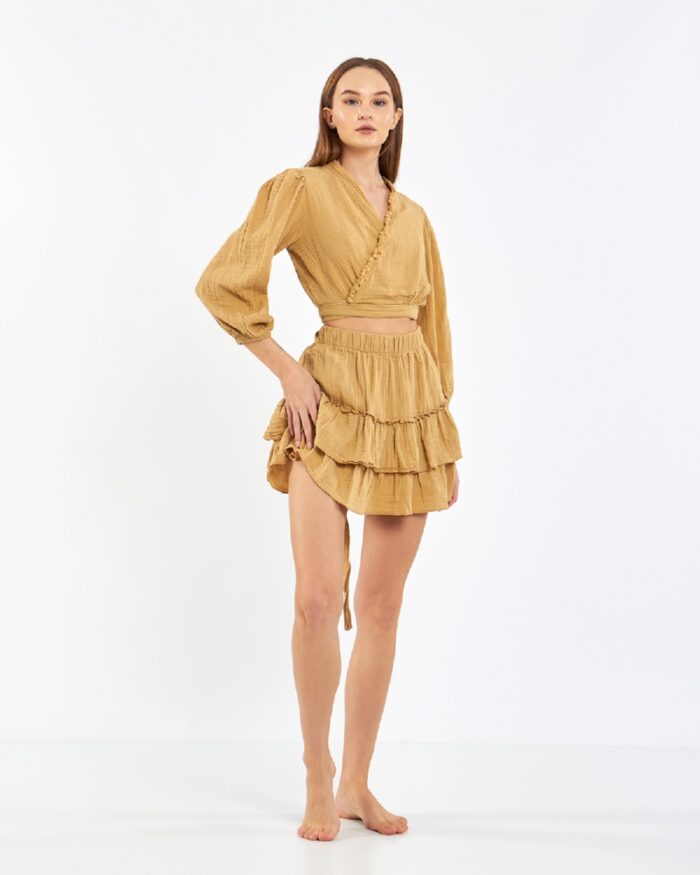 Crop Etekli Takım Amber Sarısı Crop Etekli Takım Amber Sarısı