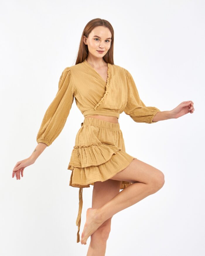 Crop Etekli Takım Amber Sarısı Crop Etekli Takım Amber Sarısı