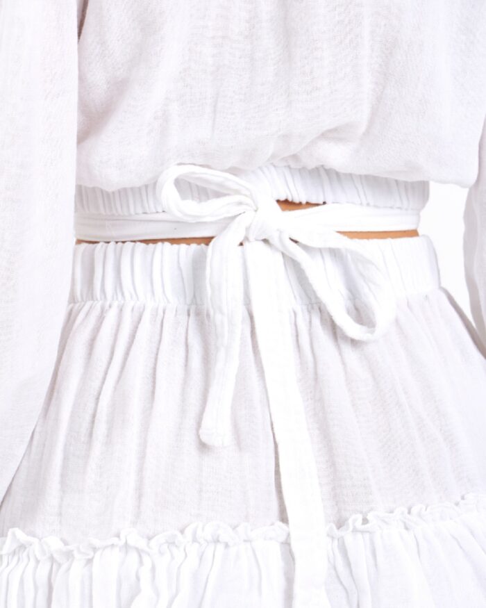 Crop Etekli Takım Beyaz Crop Etekli Takım Beyaz