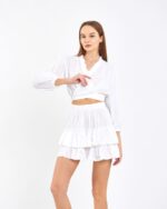 Crop Etekli Takım Beyaz