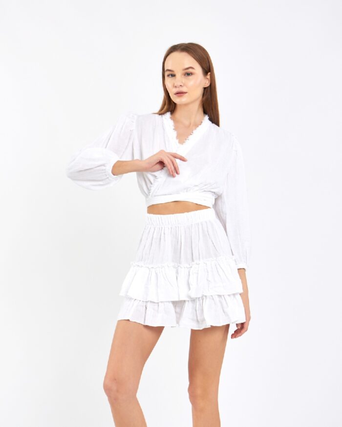 Crop Etekli Takım Beyaz Crop Etekli Takım Beyaz