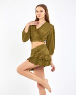 Crop Skirted Suit Khaki