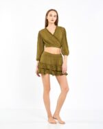 Crop Skirted Suit Khaki