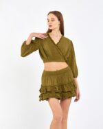 Crop Skirted Suit Khaki
