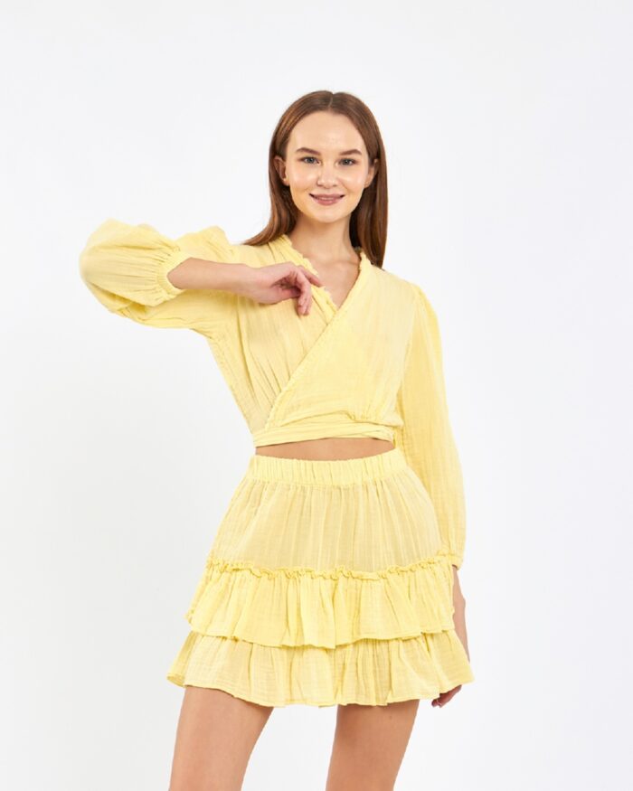 Crop Skirted Suit Yellow