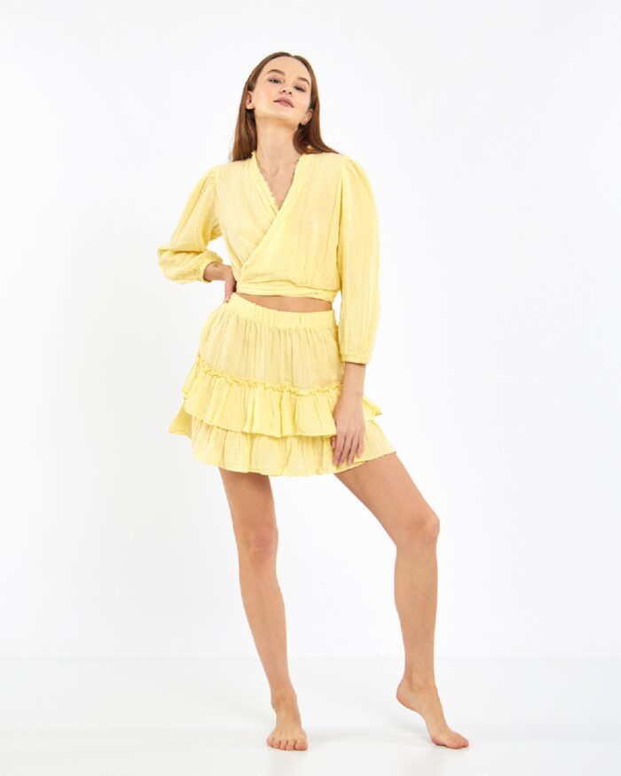 Crop Skirted Suit Yellow