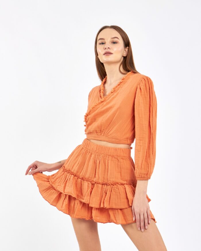 Crop Etekli Takım Turuncu Crop Etekli Takım Turuncu