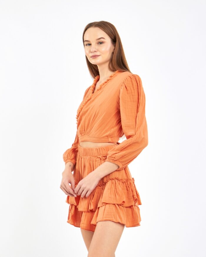 Crop Etekli Takım Turuncu Crop Etekli Takım Turuncu