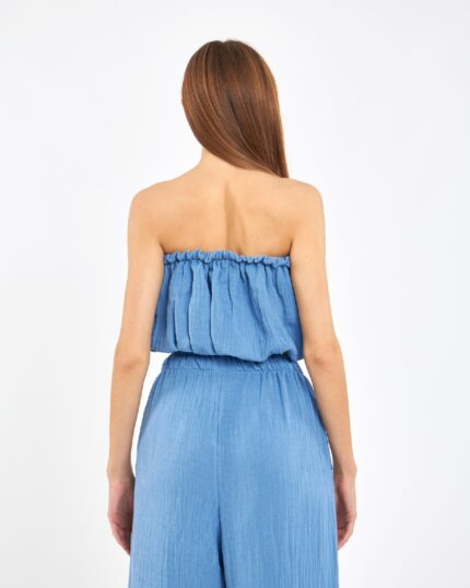 Crop Pantolonlu Mavi Takım