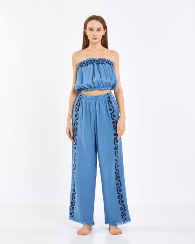 Blue Suit with Crop Trousers
